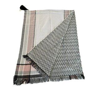 Express Gray and Pink Striped Reversible Chevron Pattern Blanket Scarf NWT
